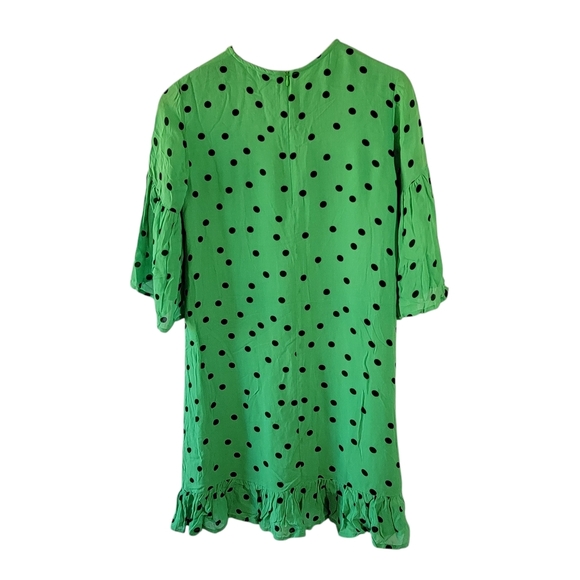 GANNI Green Black Polkadot Dainty Mid Shift Dress 34/XS Viscose Minimalist - Picture 2 of 12